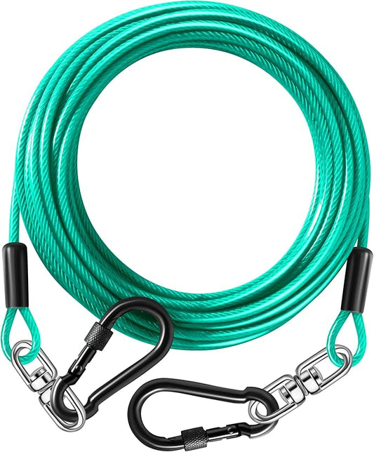 Dog Tie Out Cable 30FT-500Lbs,Heavy Duty Dog Leads Line for Yard with Swivel Hook,Medium Large Dogs Leash&Chains for Outside,Rust Chew Proof Dogs Run Cable for Outdoor Camping (Green Cyan, 30FT)