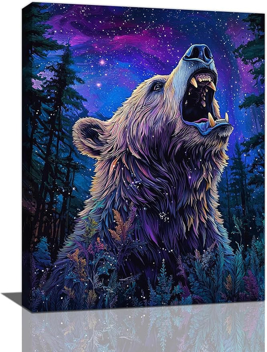 Bear Forest Wall Art Canvas Fantastic Animal Wall Decor Prints Framed Painting Pictures Gifts Artwork for Bathroom Kitchen 12"x16"