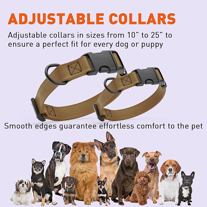 Dogline Biothane Waterproof Dog Collar with Quick Release Buckle Strong Coated Nylon Webbing with Odor- Proof for Easy Care Easy to Clean Fits Small Medium Large Dogs, Coyote Brown 1" W 15-25" L