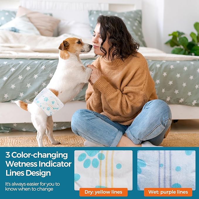 Male Dog Wrap, Disposable Dog Diapers, 40 Count, XS (Waist 10.6”-16.6”), Wetness Indicator, Ultra Protection, Leak Proof, Super Absorbent, Soft