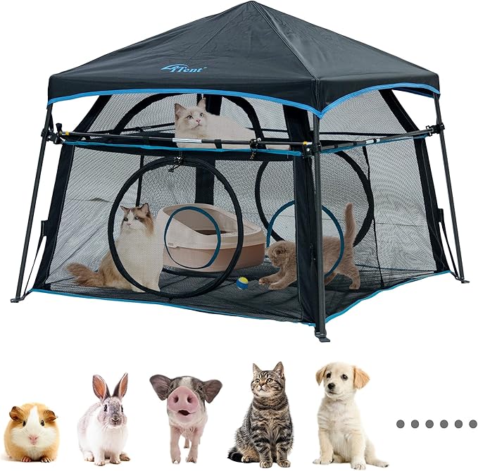 Cat Enclosure and Cat Tower Tent with Two Styles of canopiesfor Indoor and Outdoor,X-Large Outdoor Catio, Cat Tent,Portable and Foldable,Two Doors Design can Assemble More Shapes (Patented)