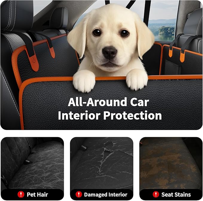 Back Seat Cover for Dogs,Upgraded PU Leather Dog Car Cover for Back Seat with Hard Bottom Holds 400lbs,Waterproof Seat Protector Dog Hammock for Car, Universal Fits SUV Small Truck