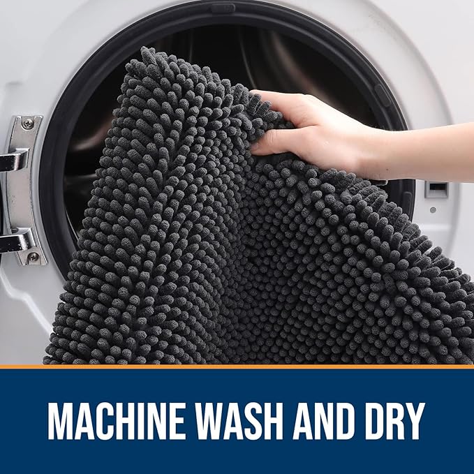 OLANLY Dog Door Mat for Muddy Paws 59x35, Absorbs Moisture and Dirt, Absorbent Non-Slip Washable Doormat, Quick Dry Chenille Mud Mat for Dogs, Entry Indoor Entryway Carpet for Inside Floor, Dark Grey