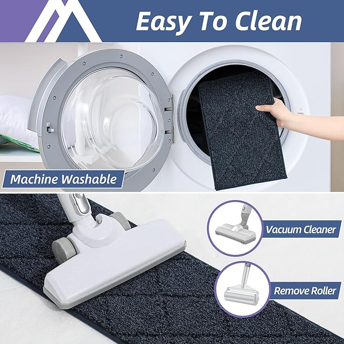 COSY HOMEER Edging Stair Treads Non-Slip Carpet Mat 28inX9in Indoor Stair Runners for Wooden Steps, Edging Stair Rugs for Kids and Dogs, 100% Polyester TPE Backing (15pc, Navy)