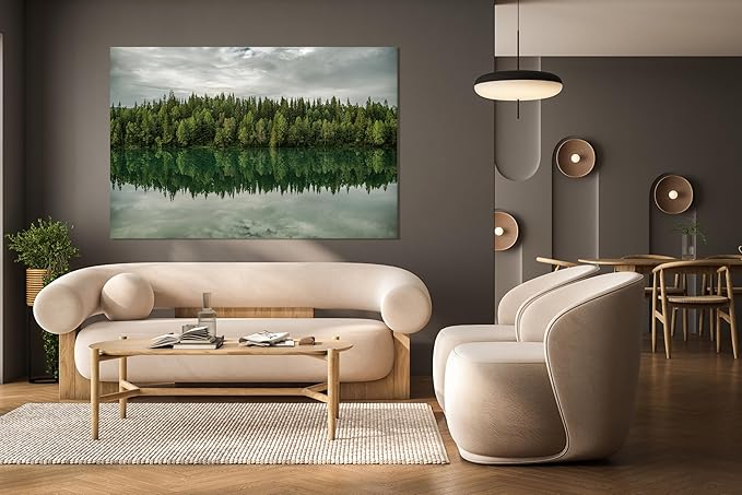Nature Wall Art Prints - Ocean Forest Mountain Lake Canvas Landscapes - Small to Extra Large Living Room Bedroom Kitchen Bathroom Décor (Forest Reflection, 24L" x 36W")