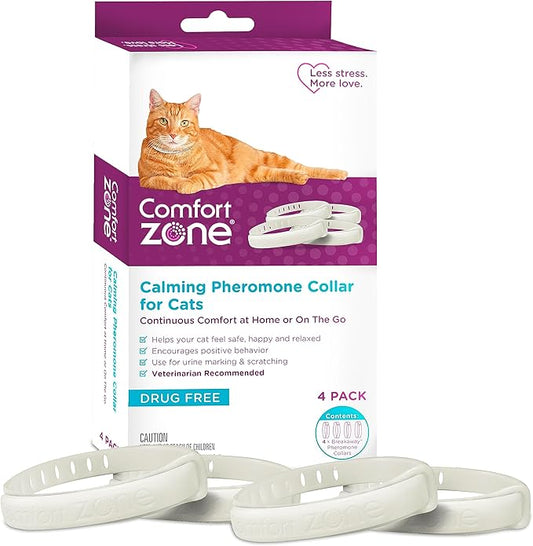 Comfort Zone Cat Calming Collar Value Pack: 4 30-Day Calming Collars for 120 Days of Calm; Cat Pheromones Help Anxiety, Reduce Stress, Urine Marking, Scratching; Indoor or Outdoor Cats; Long-Lasting
