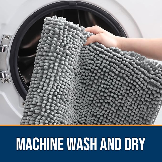 OLANLY Dog Door Mat Set 4-Piece 47x24, Absorbs Moisture and Dirt, Absorbent Non-Slip Washable Doormat, Quick Dry Chenille Mud Mat for Dogs, Entry Indoor Entryway Carpet for Inside Floor, Grey