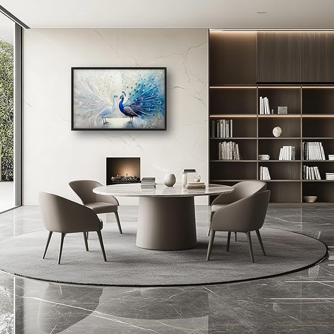 Quorin Peacock Large Wall Art Blue and White Pictures Elegant Animal Wall Decor Canvas Print Painting Artwork for Bathroom Living Room Bedroom 36L x 24W