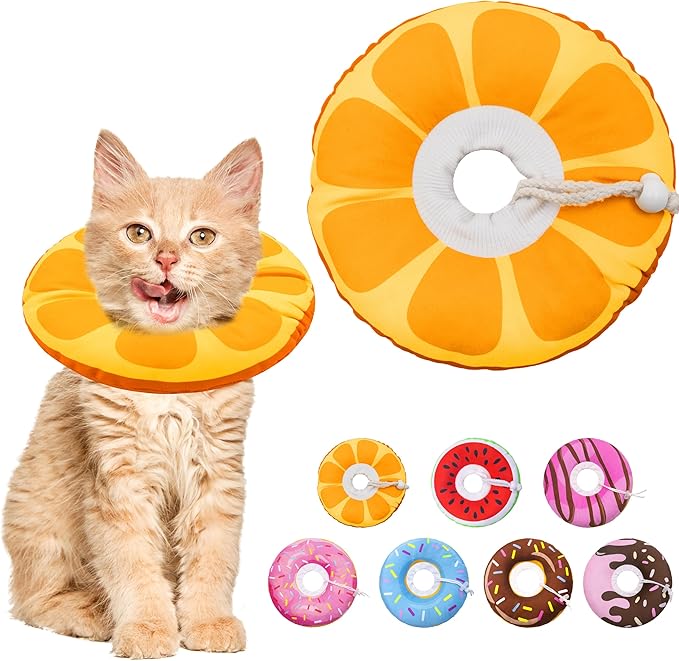 Cat Cone Collar Soft, Cat Recovery Collar for Wound Healing Cute Donut Elizabethan Cone for Kittens, Adjustable Cones for Cats to Stop Licking Neck Protective Cones After Spay(Orange, Small)