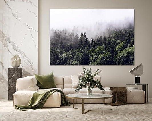 Nature Wall Art Prints - Ocean Forest Mountain Lake Canvas Landscapes - Small to Extra Large Living Room Bedroom Kitchen Bathroom Décor (Foggy Pine Forest, 20L" x 30W")
