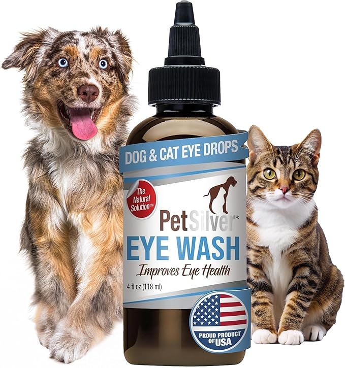 PetSilver Eye Drops for Dogs and Cats - Natural Dog Eye Wash - Relief for Inflammation & Irritation - Pet Eye Cleaner and Tear Stain Remover - Patented Silver Formula - Made in The USA - 4 fl oz