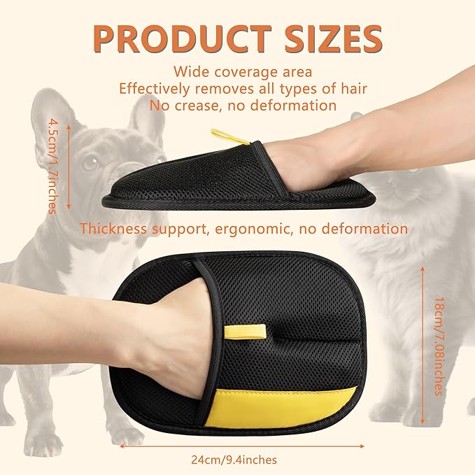 Hasina Upgrade Pet Hair Removal Glove - Reusable Grooming Glove for Dogs & Cats, Electrostatic Mitt for Pet Hair Removal, Remover Mitt for Furniture, Car Seats, Carpet & Clothing (Yellow-18)