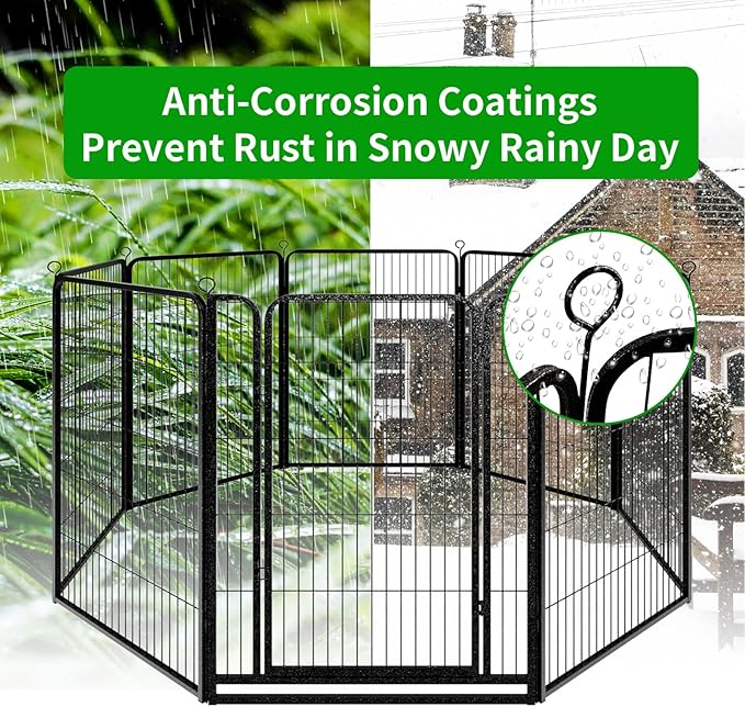 Dog Playpen Outdoor Extra Wide 32 Panels Heavy Duty Dog Fence 47" Height Anti-Rust with Doors Portable for RV Camping Yard, Total 84FT, 561 Sq.ft, Snowy Black