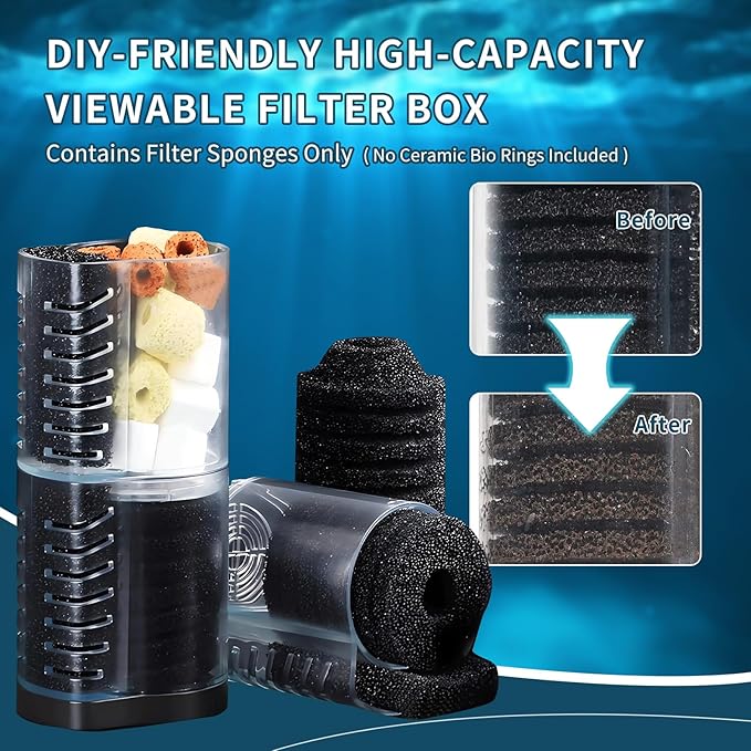 TARARIUM Aquarium Filter 260GPH for 30-55 Gallon Fish Tank, Biochemical Quiet Submersible Internal Filtration Powerful Pump Air Supply Wave Maker 4 in 1, Saltwater & Freshwater Crystal Clear