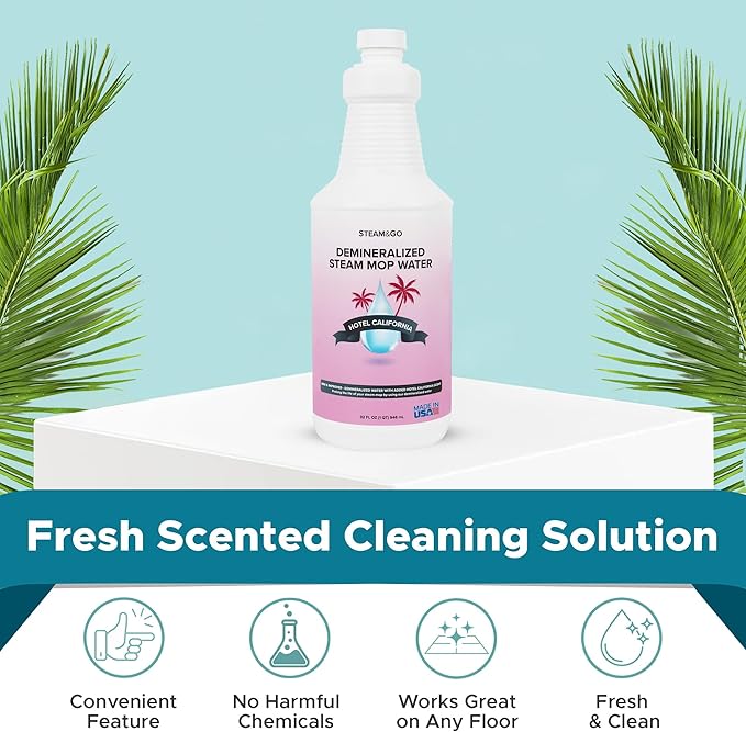 Steam & Go Deminerilized Water - Multi-Surface Cleaner for Steam Cleaners, Hardwood Floors, Kitchens, & Bathrooms - Germ-Killing Formula - Hotel California Scent - 32 Ounces (Pack of 1)