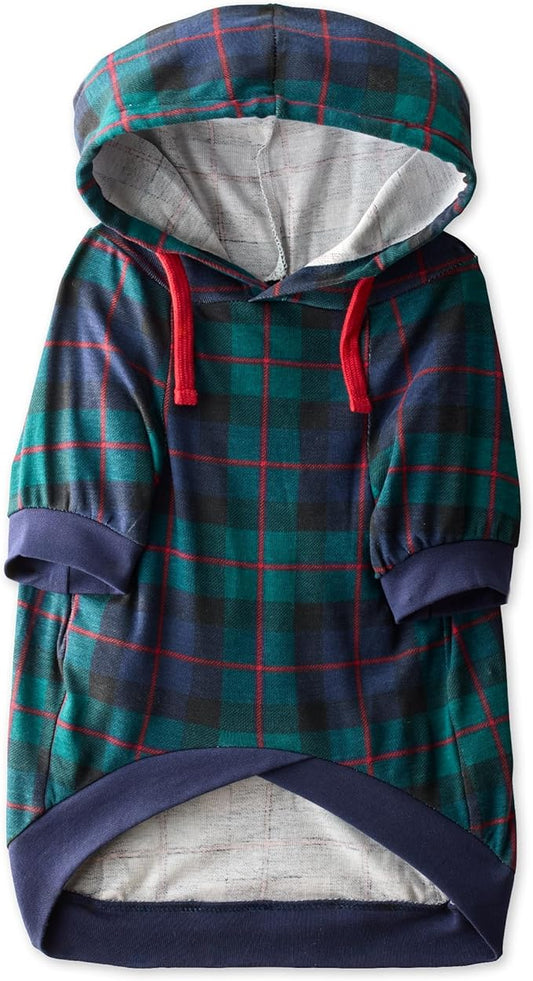 Rocky – The Orginal Lightweight Hooded TEE 100% Organic Cotton Dog Hoodie Pet Coat Sweater for Small, Medium, Large Dogs, Black Watch Plaid, X-Small
