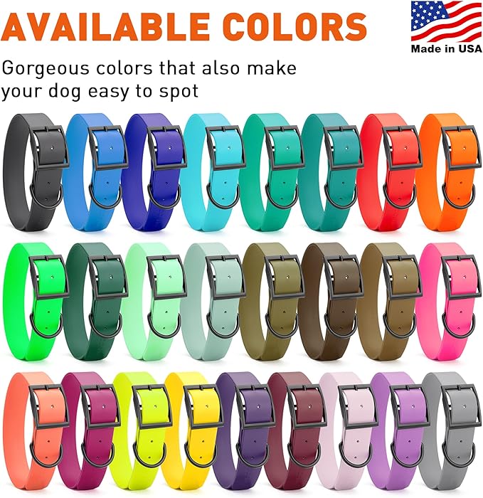 Dogline Biothane Waterproof Dog Collar Strong Coated Nylon Webbing with Black Hardware Odor- Proof for Easy Care Easy to Clean High Performance Fits Small Medium or Large Dogs, Blue Aqua