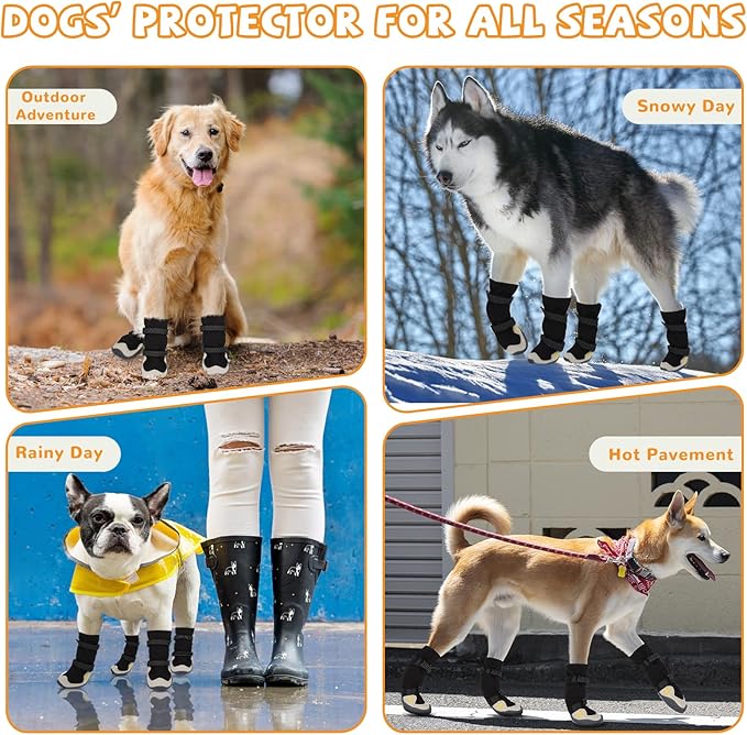Dog Shoes for Large Small Medium Dogs, Dog Snow Boots Winter, Dog Booties and Paw Protectors to Prevent Licking, Anti-Slip Dog Shoes with Reflective for Hot Pavement,Hardwood Floors, Hiking (Size 4)