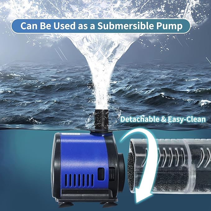 TARARIUM Aquarium Filter 260GPH for 30-55 Gallon Fish Tank, Biochemical Quiet Submersible Internal Filtration Powerful Pump Air Supply Wave Maker 4 in 1, Saltwater & Freshwater Crystal Clear