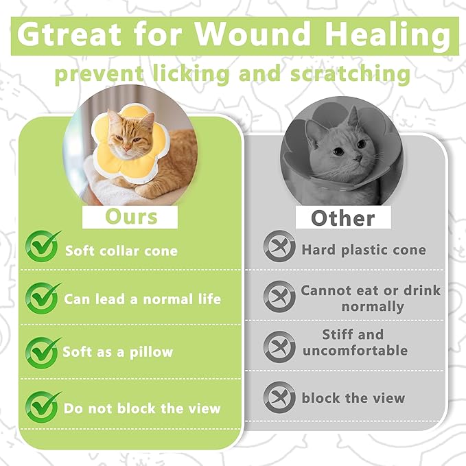 Cat Cone Collar Soft, Waterproof Cats Cones to Stop Licking After Surgery, Adjustable Soft Elizabeth Cats Collars for Wound Healing, Flower Shape Cat Recovery Collar (Green, Medium)