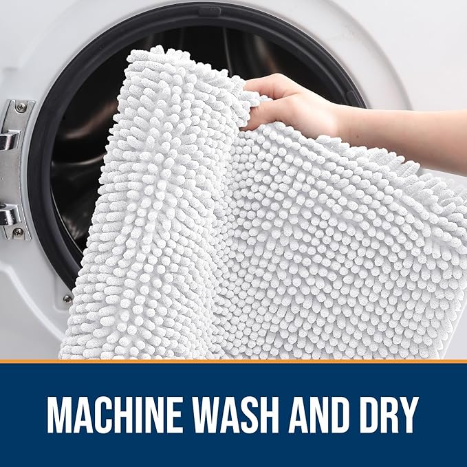 OLANLY Dog Door Mat for Muddy Paws 24x16, Absorbs Moisture and Dirt, Absorbent Non-Slip Washable Doormat, Quick Dry Chenille Mud Mat for Dogs, Entry Indoor Entryway Carpet for Inside Floor, White