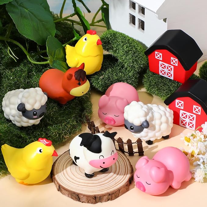 Wettarn 24 Farm Animal Foam Stress Toy Party Favors Fidget Toy Bulk Cute Farm Animal Stress Relief Gift Supplies for Adults Kids Graduation Classroom Reward Bathtub Beach Pool Mental Stimulation