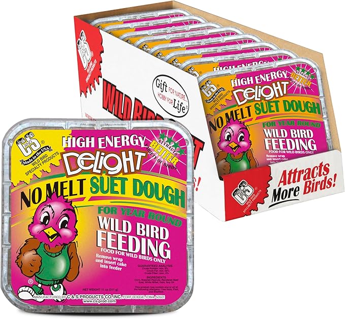 C&S High Energy Delight No Melt Suet Dough, Suet Cakes for Wild Birds, 11 Ounces, Pack of 8