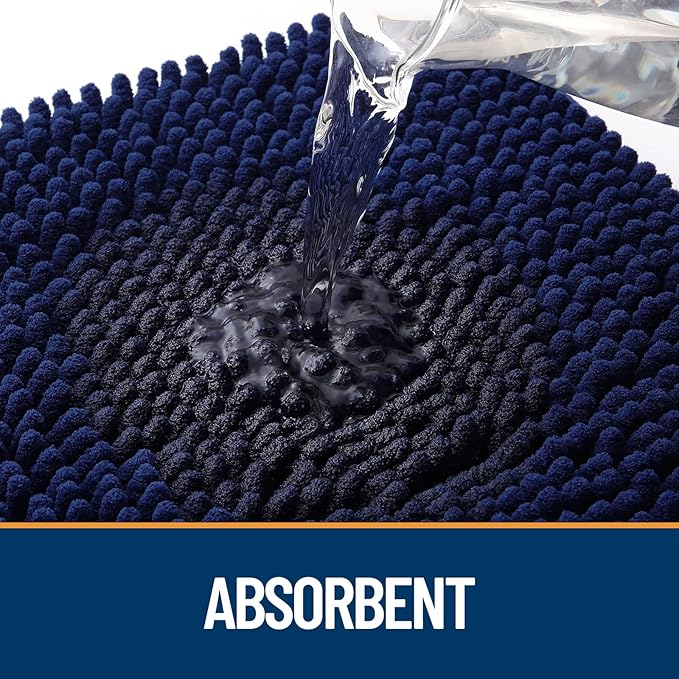 OLANLY Dog Door Mat for Muddy Paws 54x32, Absorbs Moisture and Dirt, Absorbent Non-Slip Washable Doormat, Quick Dry Chenille Mud Mat for Dogs, Entry Indoor Entryway Carpet for Inside Floor, Navy Blue