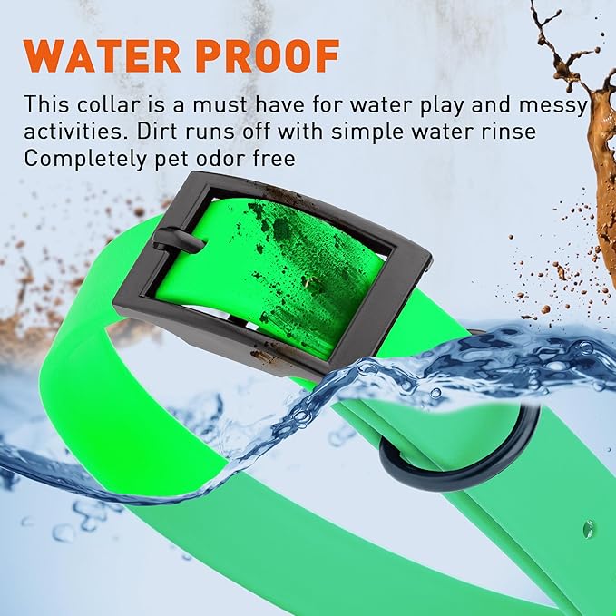 Dogline Biothane Waterproof Dog Collar Strong Coated Nylon Webbing with Black Hardware Odor- Proof for Easy Care Easy to Clean High Performance Fits Small Medium or Large Dogs, Tropical Green