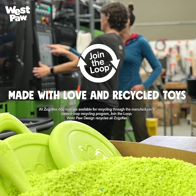 West Paw Zogoflex Qwizl Dog Puzzle Treat Toy – Interactive Chew Toy for Dogs – Dispenses Pet Treats – Brightly-Colored Dog Enrichment Toy for Aggressive Chewers, Fetch, Catch, Small 5.5", Granny Smith