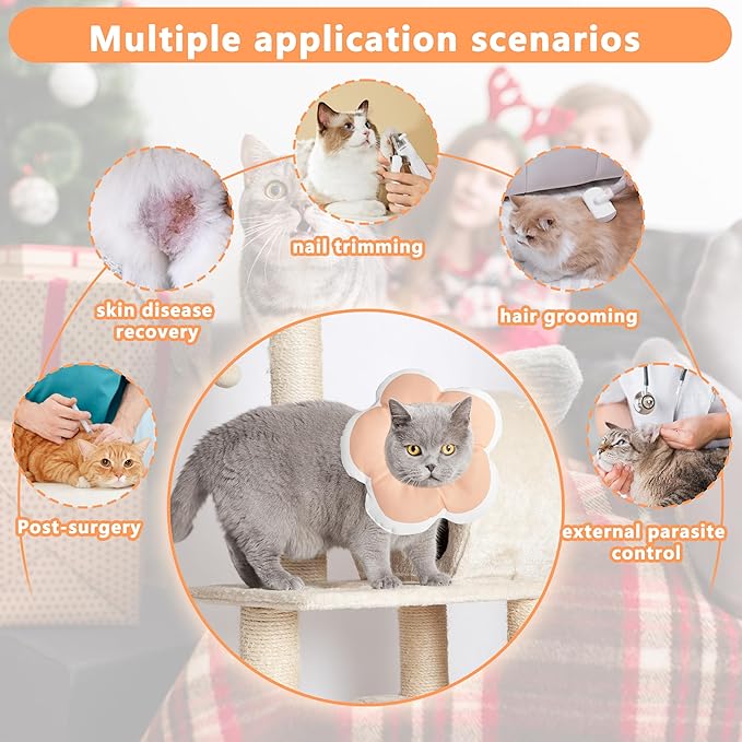 Cat Cone Collar Soft, Waterproof Cats Cones to Stop Licking After Surgery, Adjustable Soft Elizabeth Cats Collars for Wound Healing, Flower Shape Cat Recovery Collar (Pastel Orange, X-Small)
