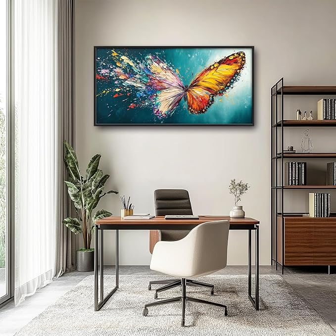 Extra Large Framed Abstract Butterfly Wall Art,Colorful Graffiti Wall Decor,Splashing Wings Pictures for Living Room,Canvas Print Painting Modern Artwork Bedroom Office Bathroom Home Decor 60L x30W