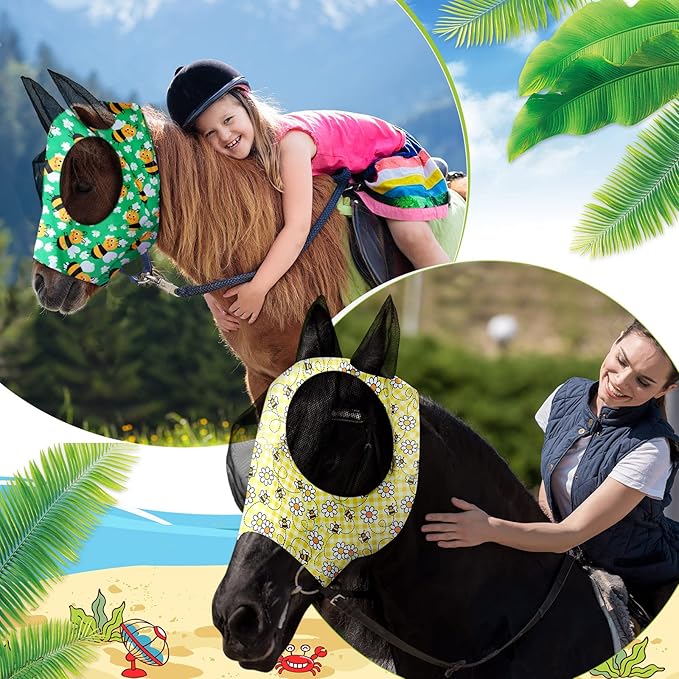 Chunful 6 Pcs Horse Fly Masks for Horses with Ears Smooth and Comfortable Fly Masks Cashel Fly Mask Elasticity Horse Face Mask Horse Masks Covering for Horses Riding Supplies(Large, Floral)