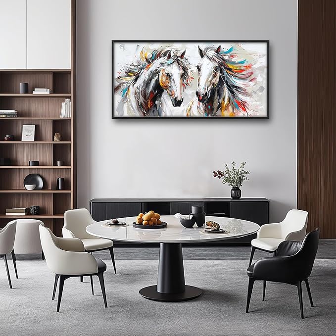 Quorin Horse Large Wall Art White Horse Animal Pictures Wall Decor Colorful Graffiti Canvas Print Painting Artwork for Bathroom Living Room Bedroom 60L x 30W