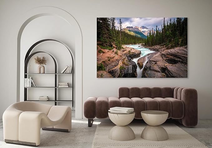 Nature Wall Art Prints - Ocean Forest Mountain Lake Canvas Landscapes - Small to Extra Large Living Room Bedroom Kitchen Bathroom Décor (Mountain River Waterfall, 24L" x 36W")