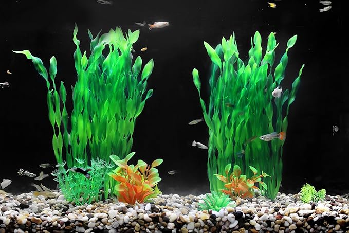 AQUANEAT Fish Tank Artificial Plants, Aquarium Plastic Seaweed Decorations, 11.75Inch Tall Fake Green Accessories, 10 Packs