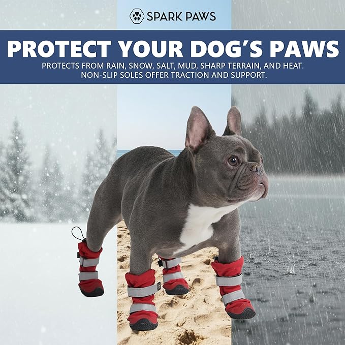 Spark Paws Dog Shoes, Waterproof Dog Boots for Medium to Large Dogs, Non Slip, Breathable Dog Booties and Paw Protectors - 4PCS Doggie Hiking Boots with Reflective Straps - Red, Size 3
