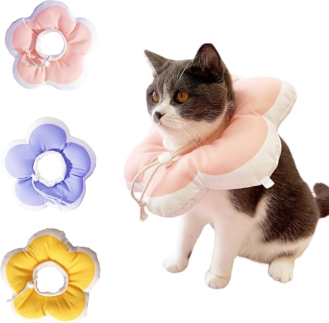 Cat Cone Collar Soft,Adjustable Adjustable Kitten Cone After Surgery, Waterproof Recovery E Collar for Pet to Stop Licking(Pink Flower, Large)