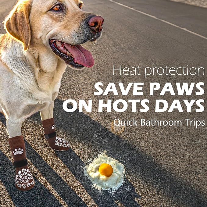 EXPAWLORER Anti Slip Dog Socks to Prevent Licking Paws, Dog Shoes for Hot Pavement, Dog Booties for Small Medium Large Senior Dogs, Traction Control Boots & Paw Protectors for Hardwood Floors Coffee