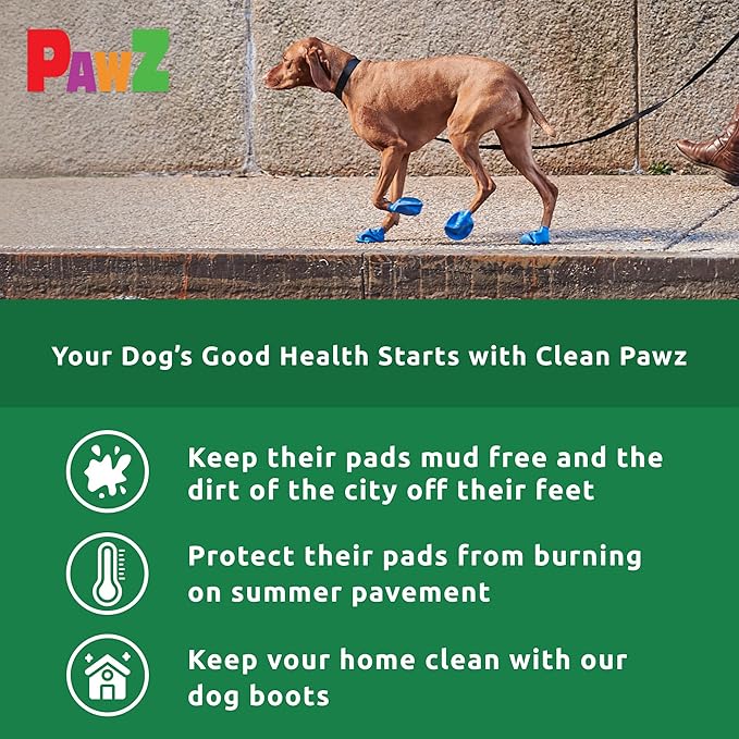 PawZ Rubber Dog Boots for Paws up to 1", 24 Total (2 Packs of 12) - All-Weather Dog Booties for Hot Pavement, Snow, Mud, and Rain - Waterproof, Anti Slip Dog Socks - Tiny, Green
