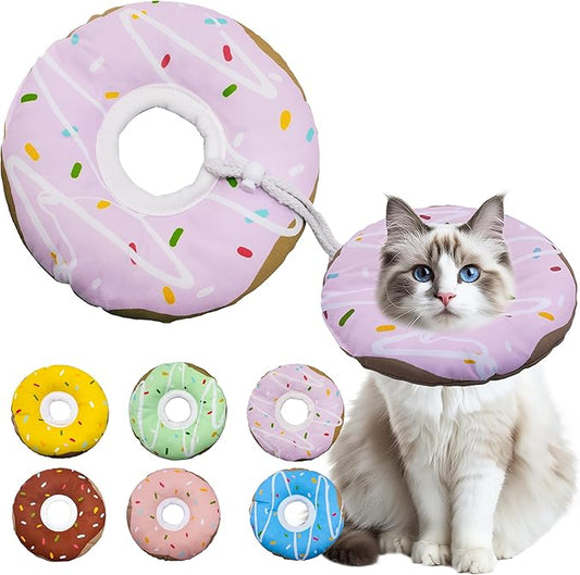 Cat Cone Collar Soft, Adjustable Cat Recovery Collar Kitten Cones to Stop Licking, Cute Donut E Collar After Surgery, Cats Neck Pillow Cone Elizabethan Cones of Shame (Waterproof Purple, Large)