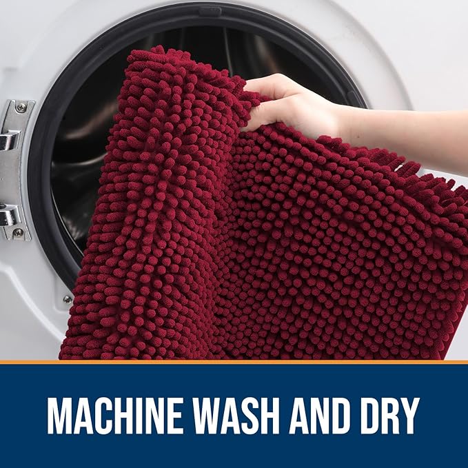 OLANLY Dog Door Mat for Muddy Paws 70x35, Absorbs Moisture and Dirt, Absorbent Non-Slip Washable Doormat, Quick Dry Chenille Mud Mat for Dogs, Entry Indoor Entryway Carpet for Inside Floor, Burgundy