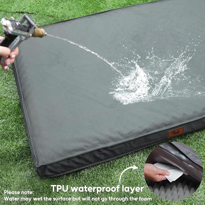 Outdoor Dog Bed for Small Dogs, Waterproof Dog Crate Bed for Small Dogs, Orthopedic Egg Crate Foam Puppy Beds with Washable and Removable Oxford Cover, Grey