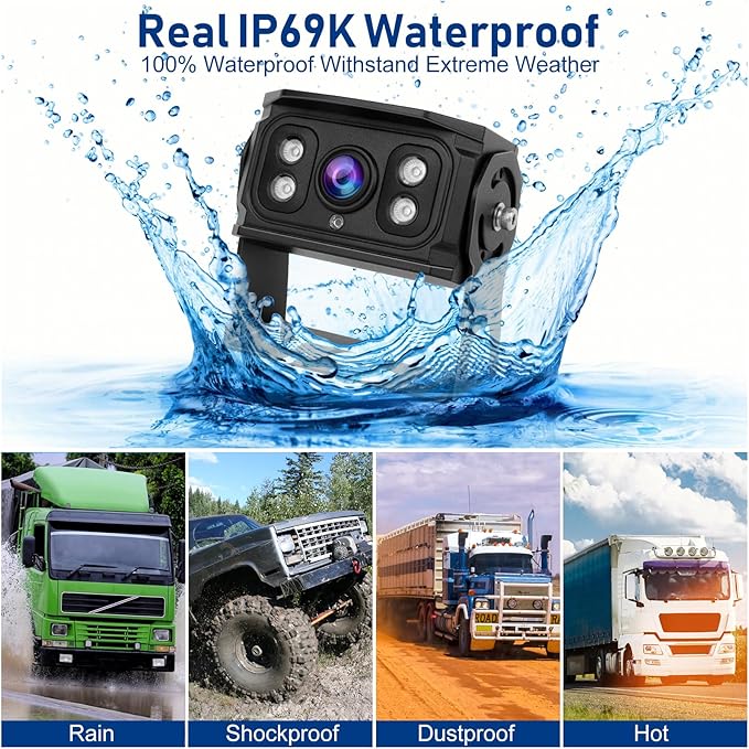 Backup Camera for Truck RV,Back up Camera with Screen Kit HD 1080P 7inch Reverse Monitor,Rear View Cameras for Trailer, Bus/Tractor/Vehicle with 170 Degree,IP69K Waterproof,IR Night Vision.