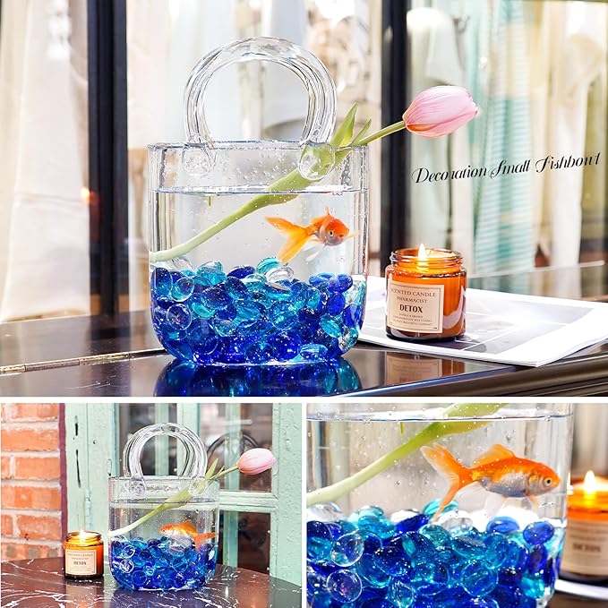 5LB Blue Mix Flat Glass Marbles for Vases, Mancala Stones Gemstone Beads Vase Filler Decorative Glass Pebbles for Fish Tank, DIY Crafts, Aquarium Decor Rocks