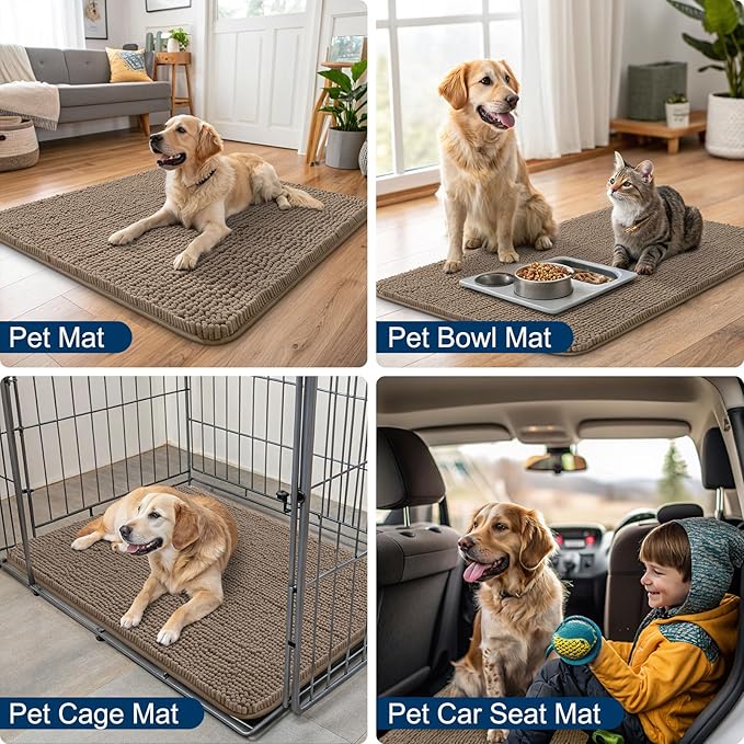 Smiry Dog Door Mat for Muddy Paws 48x30, Absorbs Moisture and Dirt Doormat, Non-Slip Washable Quick Dry Chenille Front Door Mat Indoor Entrance, Entryway Carpet for Inside Floor, Camel