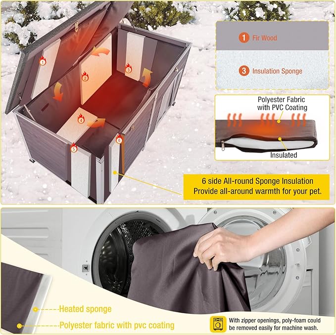 Aivituvin Outdoor Dog House 59" Extra Large Insulated Dog Kennel with Insulation Liner for Winter,All-Around Iron Frame