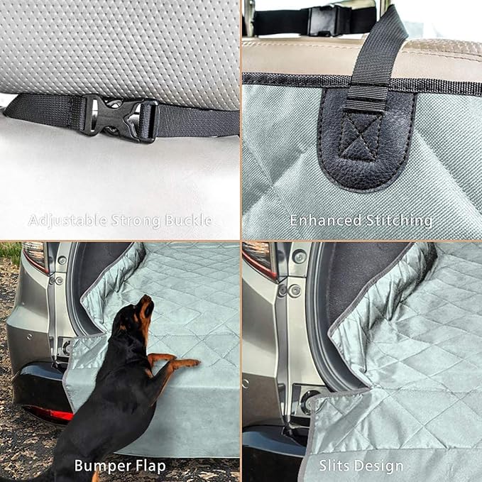 F-color SUV Cargo Liner for Dogs, Water Resistant Pet Cargo Cover Dog Seat Cover Mat for SUVs Sedans Vans with Bumper Flap Protector, Non-Slip, Large Size Universal Fit, Grey
