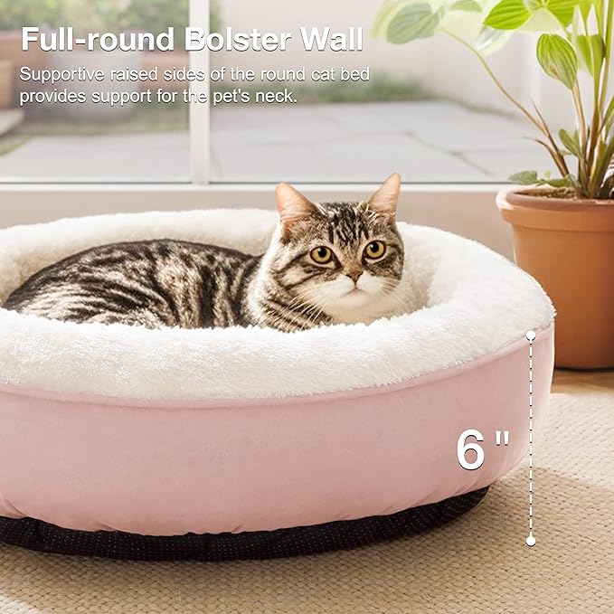 Love's cabin Round Donut Cat and Dog Cushion Bed, 20in Pet Bed for Cats or Small Dogs, Anti-Slip & Water-Resistant Bottom, Super Soft Durable Fabric Pet Beds, Washable Luxury Cat & Dog Bed Pink