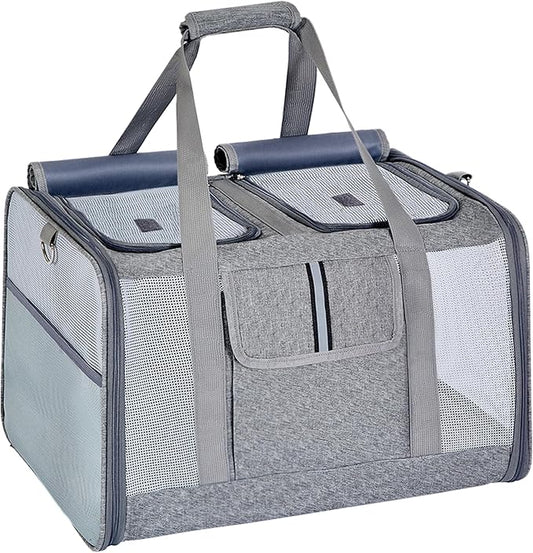 Cat Carrier for 2 Cats – Large Soft-Sided Pet Travel Carrier, Dual Compartments, Privacy Protection, Dog Carrier for Small/Medium Dogs, Home & Outdoor Use